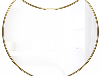 Round Mirror With Golden Frame In Minimalist White Interior Design 3d model