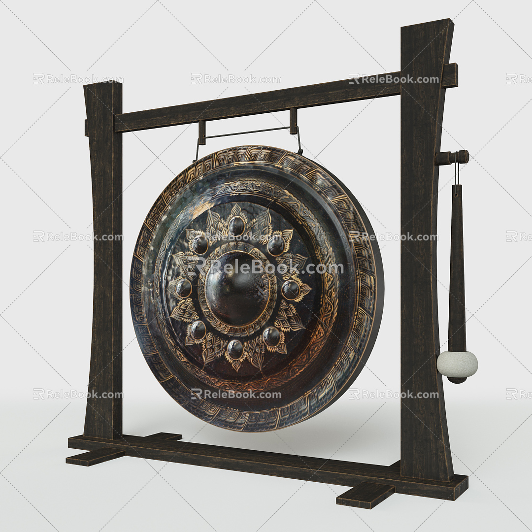 Chinese Drum Ancient Bell-ringing Metal Drum 3d model