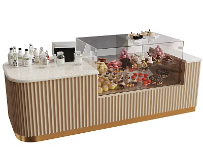 Dessert Shop Display Counter With Assorted Cupcakes Macarons Striped Design And Gold Trim 3d model