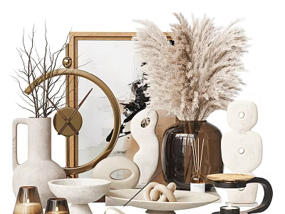 Modern Decorative Ornament Collection with Ceramic Vase Dried Pampas Grass Sculpture and Candle Holder 3d model