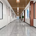 Modern Elevator Hallway Interior With Marble Flooring White Walls Wooden Ceiling And Lighting Fixtures