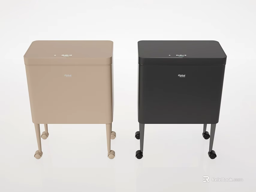 Beige And Black Rolling Storage Cabinets With Movable Wheels And Simple Design 3d model
