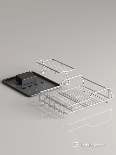 Kitchenware Metal Drying Racks and Black Tray Storage Organizer for Kitchen Counter 3d model