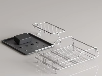 Kitchenware Metal Drying Racks and Black Tray Storage Organizer for Kitchen Counter 3d model