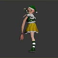 Anime Character Design With Green Hat Pink Braid Hair Yellow Skirt And Striped Socks