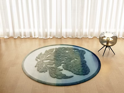 Round Area Rug With Leaf Pattern In Bright Room 3d model