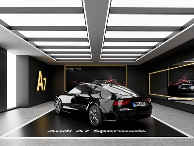 Modern Audi A7 Sportback Showroom With Illuminated Display Area And Black Vehicle 3d model