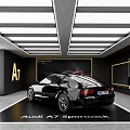 Modern Audi A7 Sportback Showroom With Illuminated Display Area And Black Vehicle