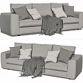 Modern Light Beige Fabric Three Seater Sofa With Pillows And Fringed Blanket