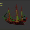Wooden Sailing Ship With Multiple Masts Black Sails And Detailed Hull Decoration