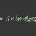 Cartoon Scene with Colorful Flowers Green Leaves Various Shaped Plants and Small Decorative Elements