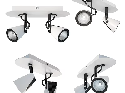 Modern Downlights And Spotlights With White Panel And Adjustable Black Brackets 3d model