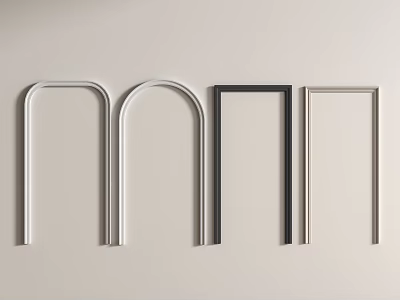 Modern Metal Frames In Four Shapes Arched Rectangular Silver Black Off White On Light Wall 3d model
