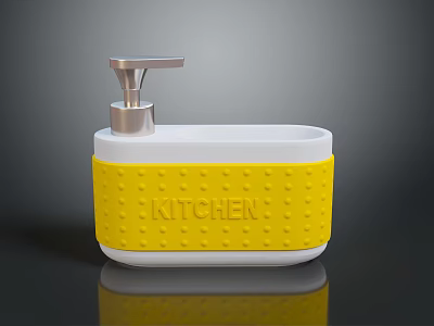 Modern Kitchen Soap Dispenser With Yellow Band White Body And Silver Pump 3d model