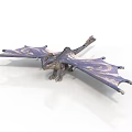 Detailed Fantasy Dragon Figurine With Purple Patterned Wings And Gray Body