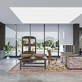 Traditional White Tea Gathering Room With Wooden Display Cabinets Long Table And Chairs