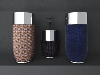 Decorative Ornament Set with Cylindrical Design Silver Top and Woven Texture in Brown Blue Black 3d model