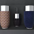 Decorative Ornament Set with Cylindrical Design Silver Top and Woven Texture in Brown Blue Black