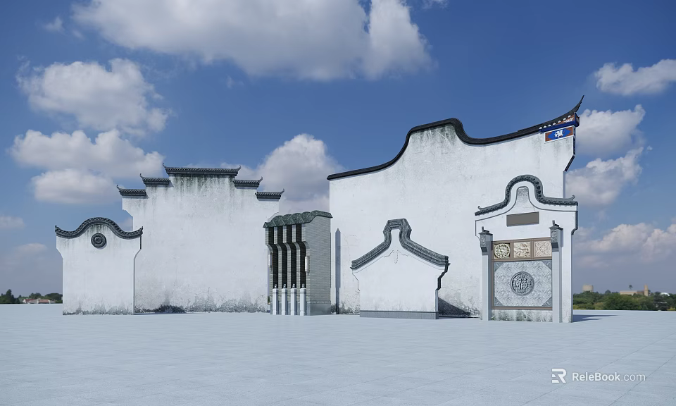 Ancient Chinese Architecture Featuring White Walls Black Tiled Roofs And Traditional Designs 3d model 