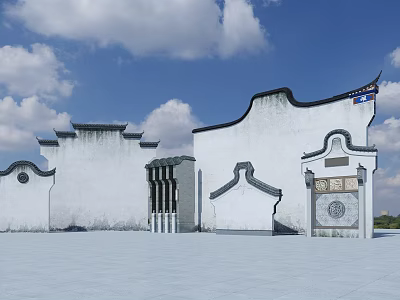 Ancient Chinese Architecture Featuring White Walls Black Tiled Roofs And Traditional Designs 3d model
