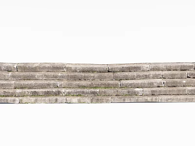 Gray Stone Staircase With Moss Covered Steps And Layered Brick Design 3d model