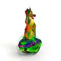 Standing Cartoon Wolf Creature With Green Yellow Body Red Ears Tail On Colorful Rock Base