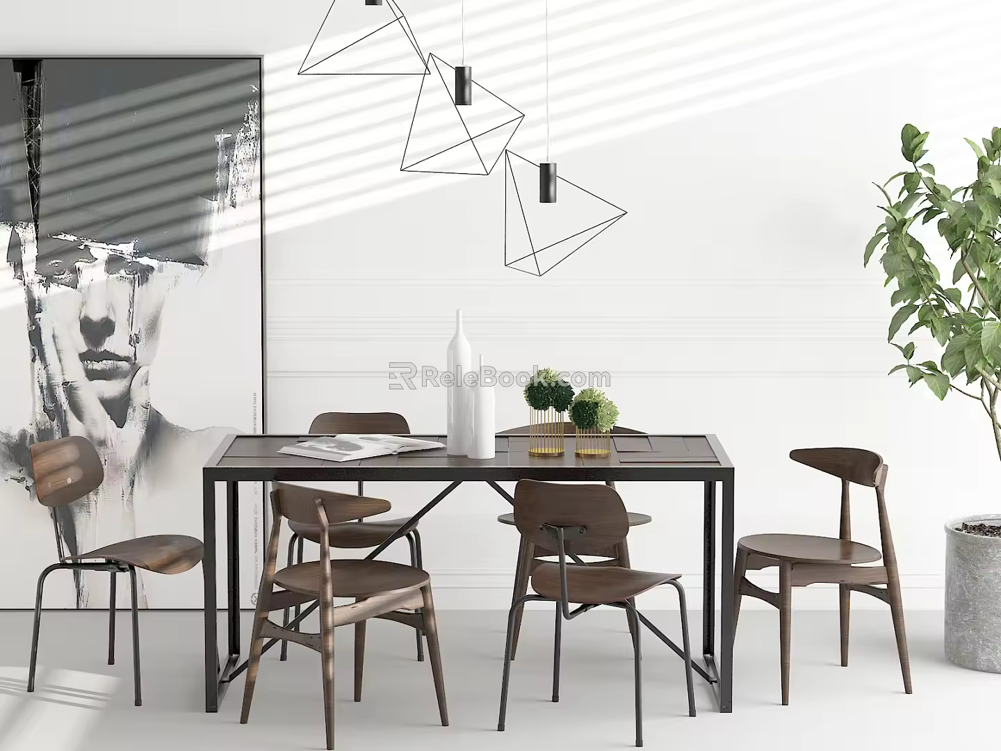 Nordic Dining Table and Chair Combination 3d model