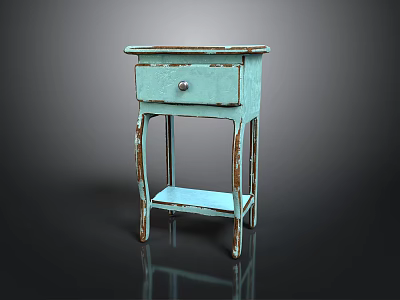 Turquoise Vintage Side Table With Single Drawer Distressed Legs And Rustic Metal Knob 3d model