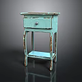 Turquoise Vintage Side Table With Single Drawer Distressed Legs And Rustic Metal Knob