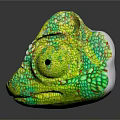 Vibrant Green And Yellow Chameleon With Detailed Skin Texture On Black Background