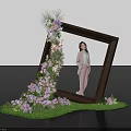 Floral Installation Decorative Picture Frame With Purple White Flowers And Green Grass