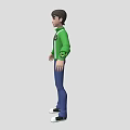 Man Wearing Green Jacket White Stripes Black T-shirt Blue Pants White Shoes Arms Outstretched