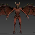 Horned Demonic Creature In Standing Pose With Bat Like Wings Sharp Claws And Skeletal Body