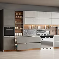 Modern Kitchen Interior Design With Gray Cabinets Open Shelves And Appliances 3d model