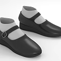 Women's Black Leather Shoes with Buckle Strap and Wedge Heel for Casual Comfortable Wear