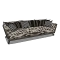Modern Three Seater Sofa With Patterned Fabric And Black White Geometric Cushions 3d model