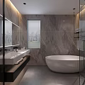 Modern Luxury Gray Marble Bathroom With Freestanding Bathtub Smart Toilet And Glass Shower Enclosure