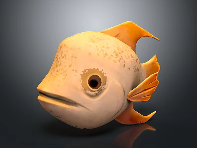 Cartoon Style Yellow Fish With Spots Orange Fins And Big Eyes Design 3d model