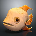 Cartoon Style Yellow Fish With Spots Orange Fins And Big Eyes Design