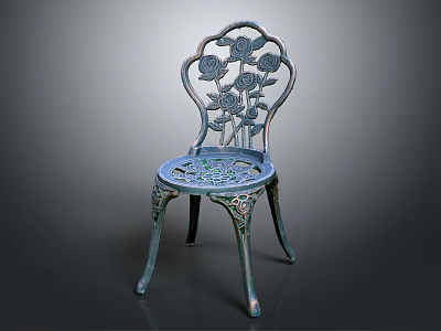 Ornate Metal Leisure Chair Featuring Intricate Rose Carvings On Backrest And Seat 3d model