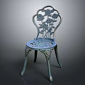 Ornate Metal Leisure Chair Featuring Intricate Rose Carvings On Backrest And Seat