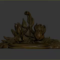 Intricate Wooden Flower Sculpture With Detailed Petals Leaves And Wavy Base