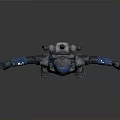 3D Sci Fi Character Model In Blue Black Armor With Horned Helmet And Extended Arms
