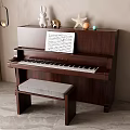 Wooden Piano In Room With Music Sheet Rabbit Figurine Starfish And Gray Cushion Stool