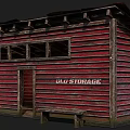 Old Storage Red Wooden Building Exterior With Vintage Windows And Bench