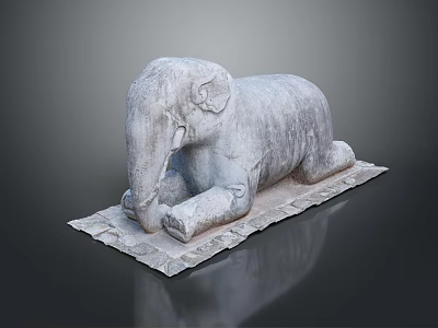 Artistic Stone Elephant Sculpture in Reclining Position on Textured Stone Base 3d model