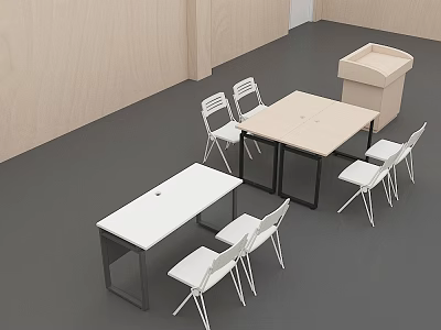 Modern Office Desks With White Chairs In A Minimalist Interior Design 3d model