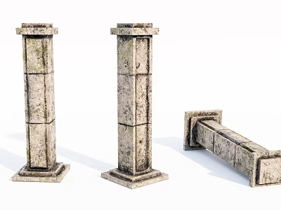 Ancient Stone Columns With Textured Surfaces Two Standing And One Fallen 3d model