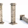 Ancient Stone Columns With Textured Surfaces Two Standing And One Fallen 3d model