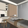 Modern Tatami Bedroom Interior With Desk Laptop Books And Wooden Storage Cabinets